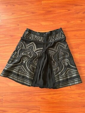 Magaschoni Black A-Line Skirt with Metallic Embroidered Pattern